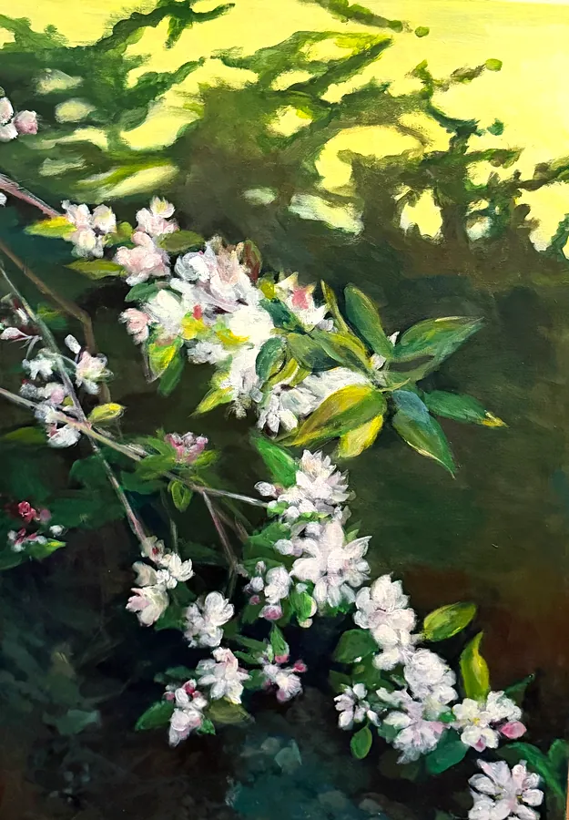 « Branches en fleurs », huile sur toile de Geneviève Réal