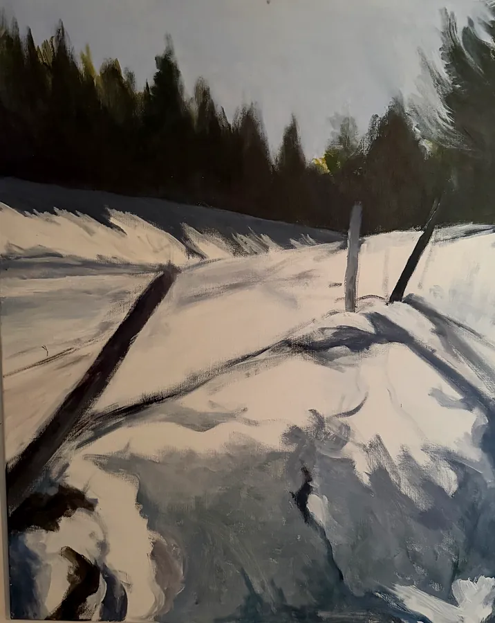 « Chemin sous la neige », huile sur toile de Geneviève Réal