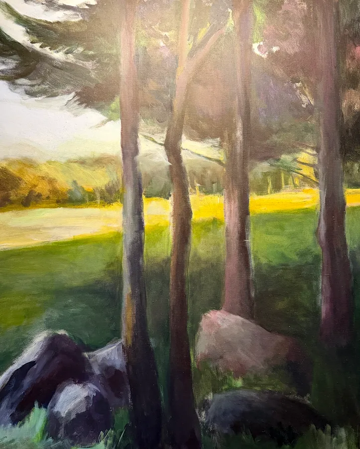 « Troncs et clairière », huile sur toile de Geneviève Réal